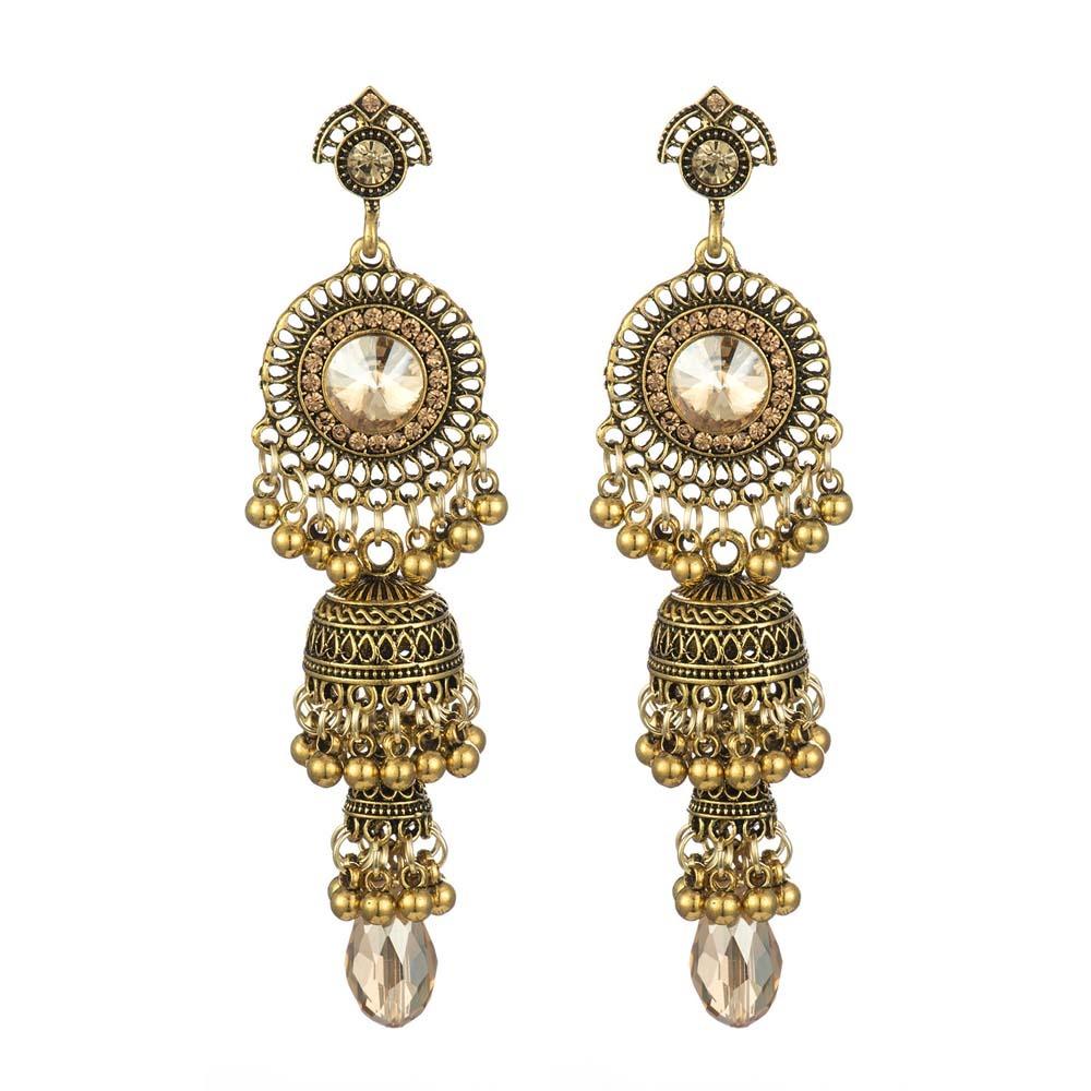 Zinc Zinc Alloy Bell Tassel Earrings Luxury Ethnic Style Ear Studs Rhinestone Pearls Ear Drop Holiday