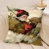 Retro Christmas Santa Claus Cushion Cover Silky Short Plush Invisible Zipper Dustproof Sofa Pillow Case For Home Decor