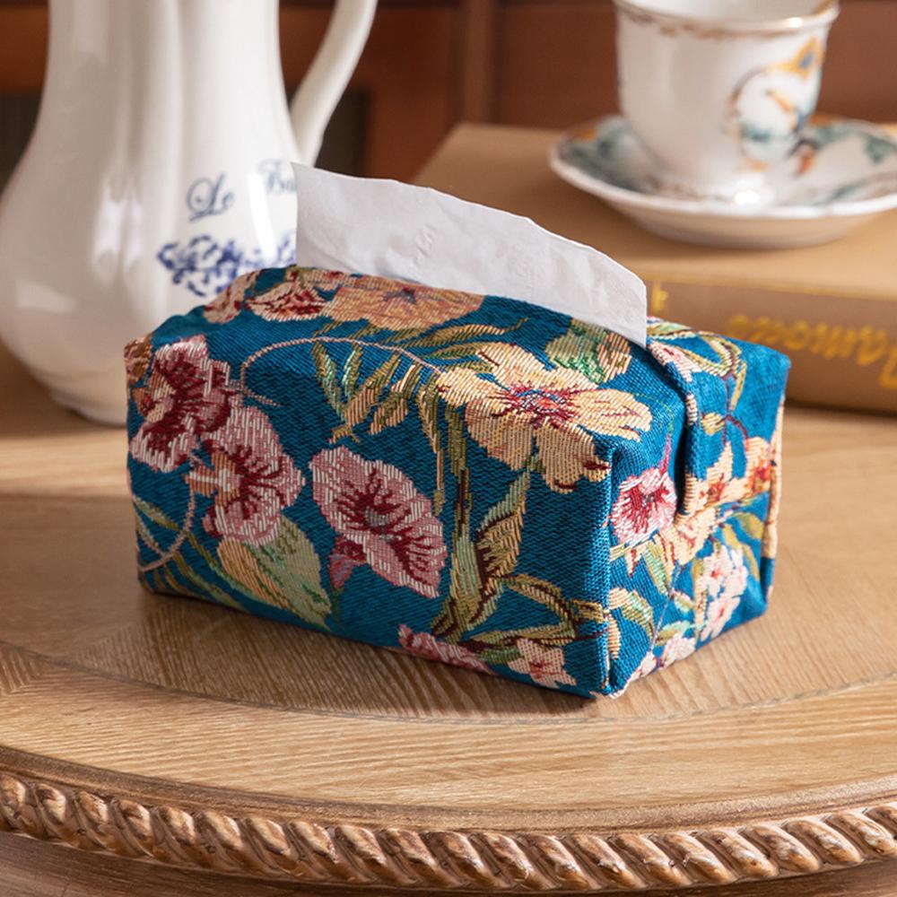 1PC Flower Embroidery Storage Bag, Chinese Style Fabric Drawer, Desktop Creative Tissue Bag, Home Decoration