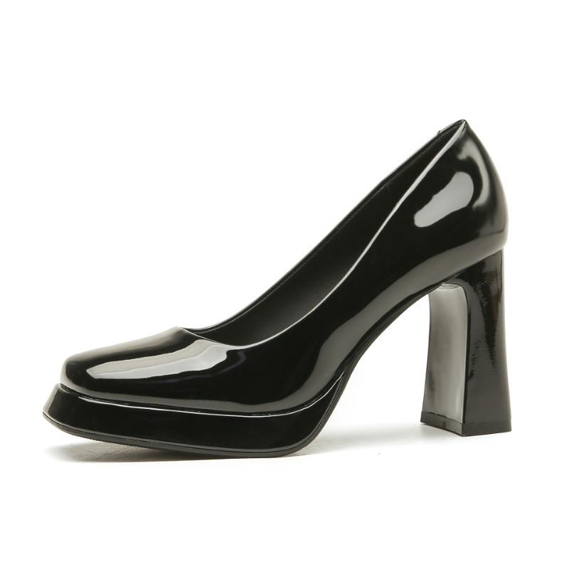 - High heels for women's autumn and winter new waterproof table Mary Jane shoes thick heel pointed head shallow mouth single shoes for women