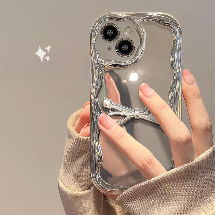 Anwendbar auf Apple 15 Handyhülle IPhone 14 Promax Galvanisiertes Silber 13 Dreidimensionale Schleifenkette Vollsilikon