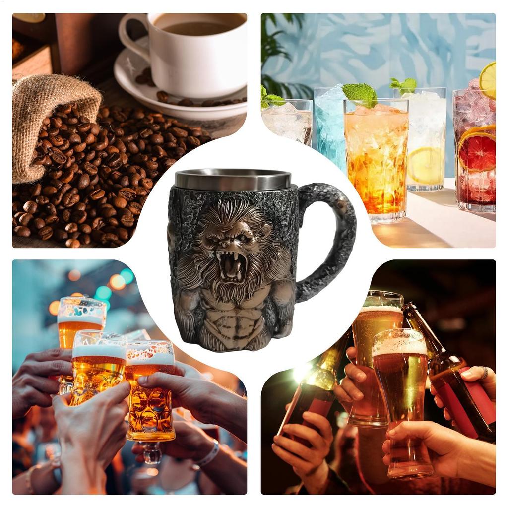 Novelty Coffee Mugs 400ml Resin Raging Ape Home Decoration Dad Coffee Mug For Cold Weather Picnic Fishing Outdoor Water Campfire