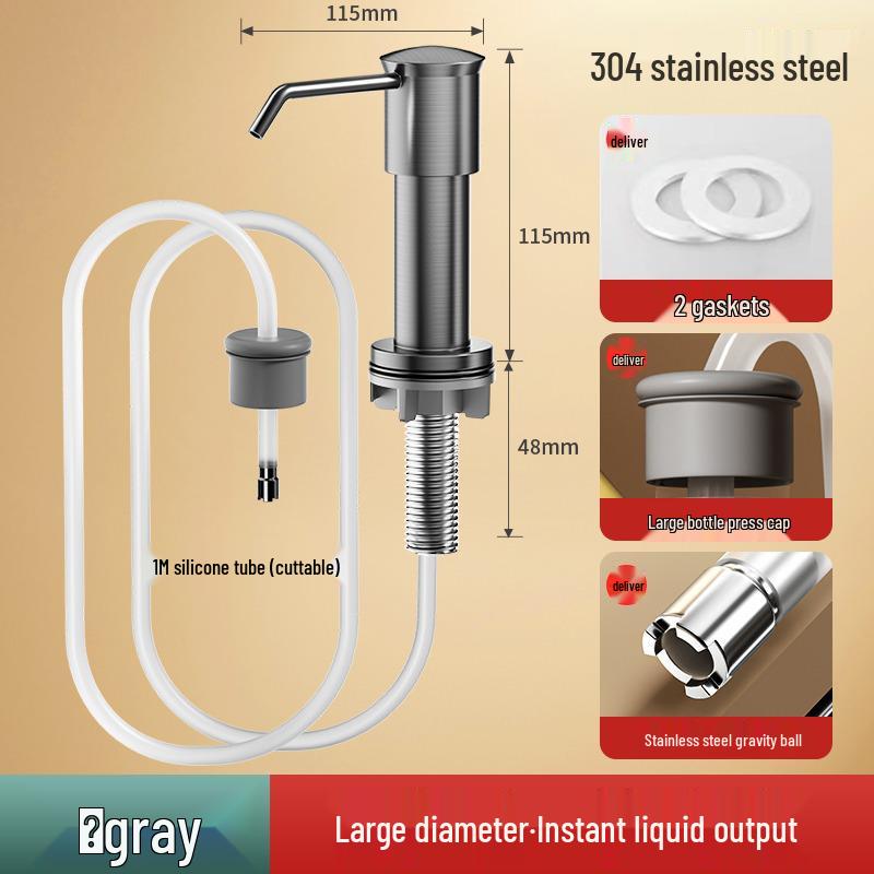 Space Aluminum Quick-Install Soap Dispenser with Extension Rod for Sink or Vegetable Washing Basin.