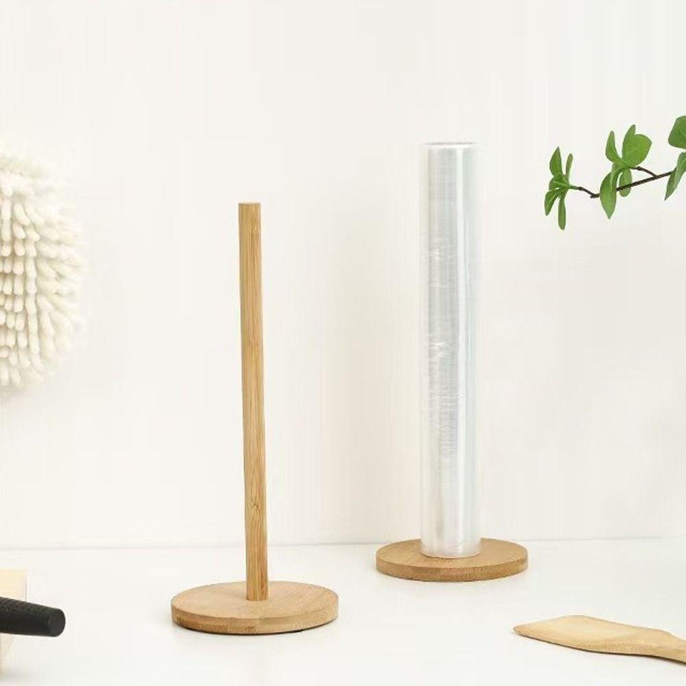 Reusable Wooden Roll Paper Towel Holder Anti-Skid Base Vertical Tissue Stand Napkins Rack  for Home