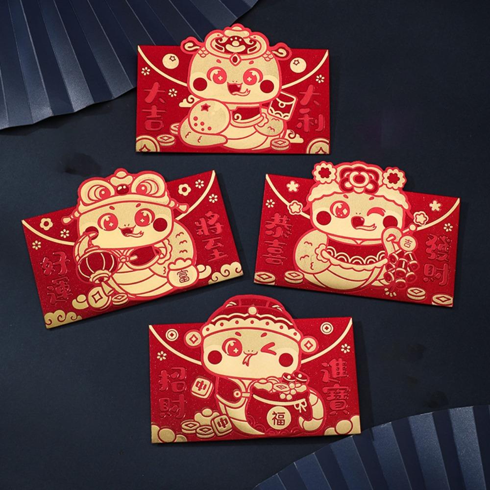 4pcs/set Blessing Words Red Pocket Cartoon Money Gift Envelope Cute Lucky Money Bag Spring Festival
