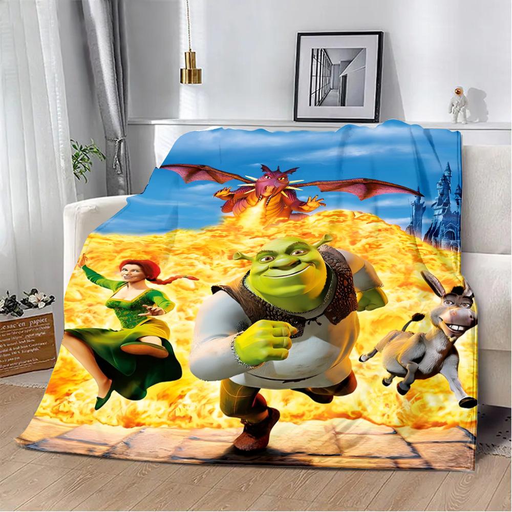 Funny Cartoon Shrek Printed Blanket Picnic Blankets Warm Blanket Soft and Comfortable Blanket Home Travel Birthday Gift
