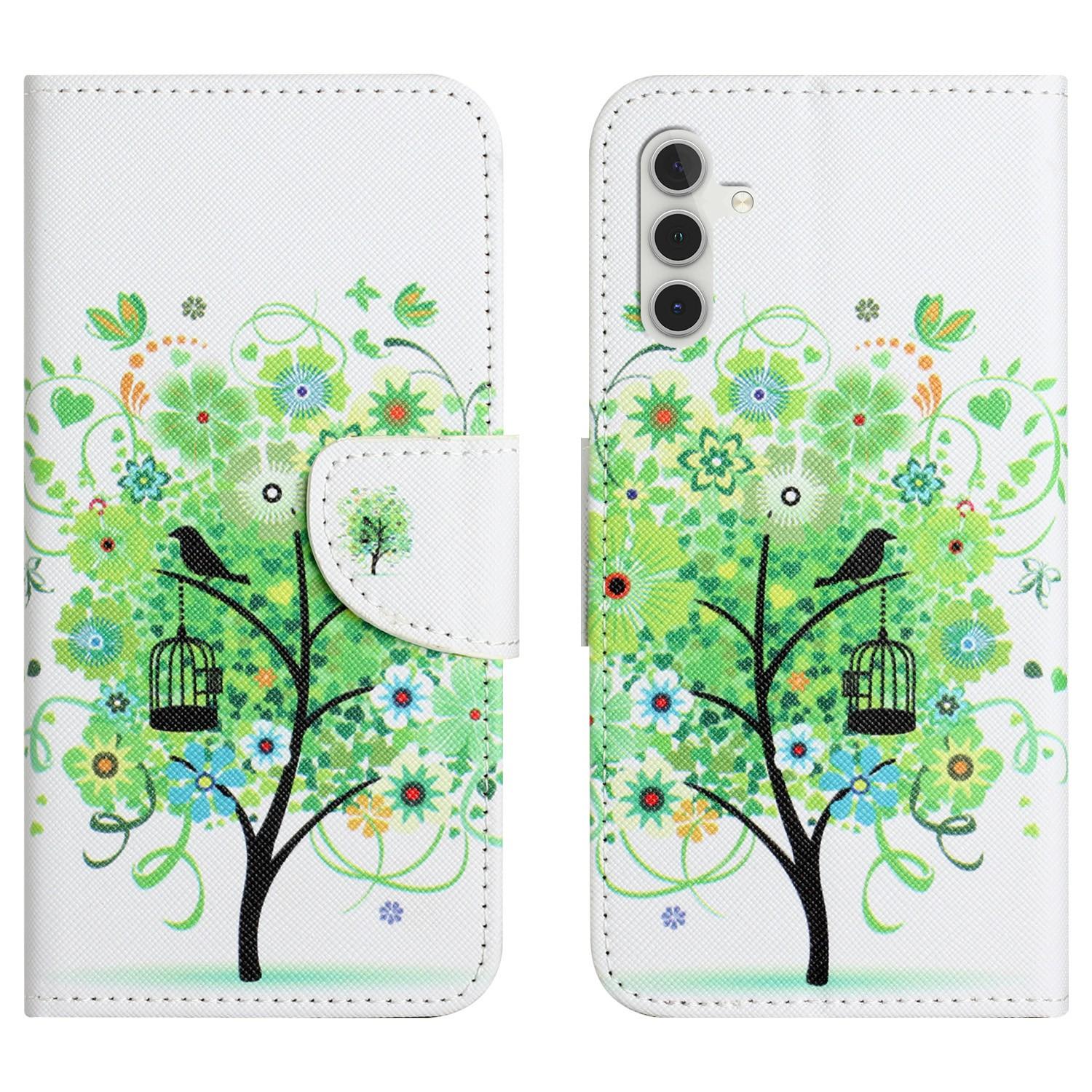 

For Samsung Galaxy A56 5G/M56 5G Case Pattern Printing Cross Texture Leather Phone Cover Green Tree
