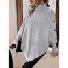 Women's Winter High Collar Asymmetric Hem Cape Sweater, Button Decoration Bat Sleeve Fried Dough Twists Weave Texture