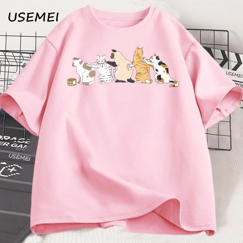 Men's Summer Cotton Cat T-shirt Funny Fashionable Casual Loose Cat Printed Tshirt Sports Round Neck Short Sleeved T-shirt Tees