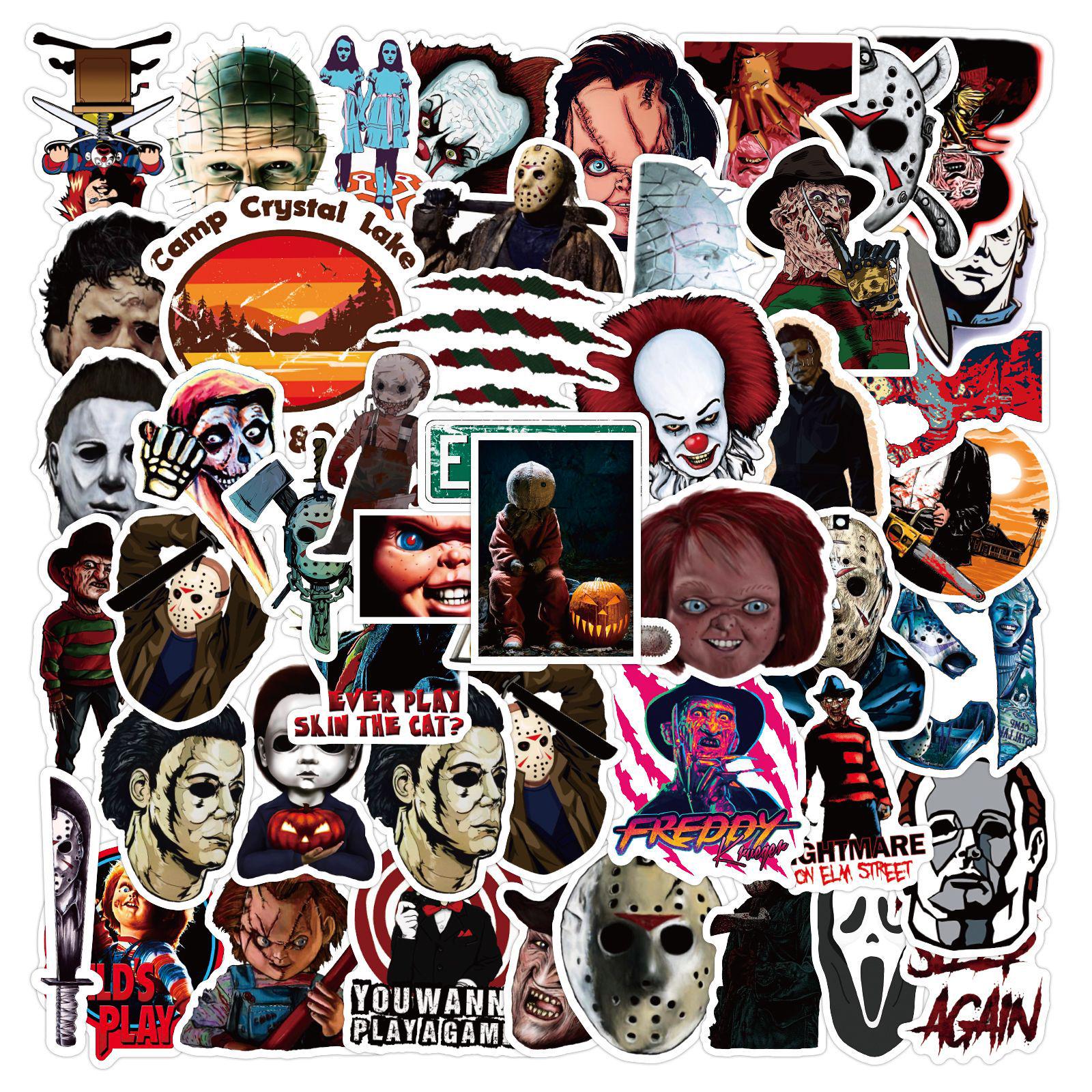 50pcs Waterproof Horror Movie Character Stickers for Cars, Luggage, Scooters, Water Bottles