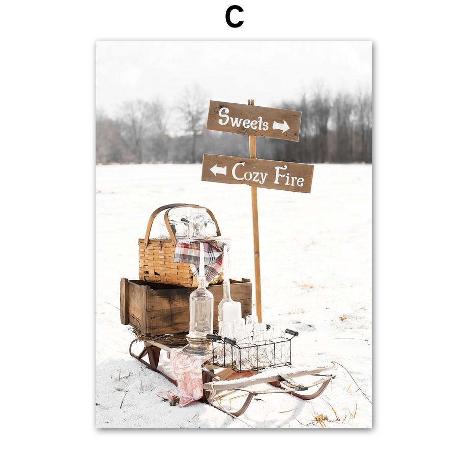 Zimní Sníh Les Hory Domov Květiny Nástěnné Umění Plátno Severské Plakáty Malba A Tisky Nástěnné Obrázky Pro Dekoraci Obývacího Pokoje