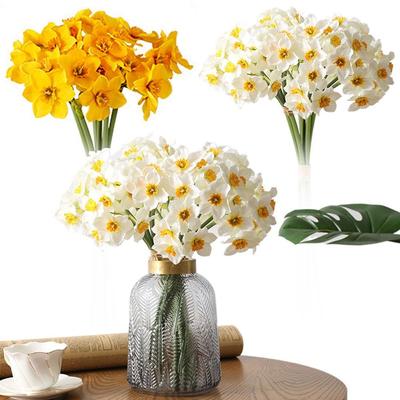 Blanc Jaune Décoration de Maison Ornement de Mariage Fleur Artificielle Arrangement Floral Jonquilles Réalistes Narcisses de Simulation
