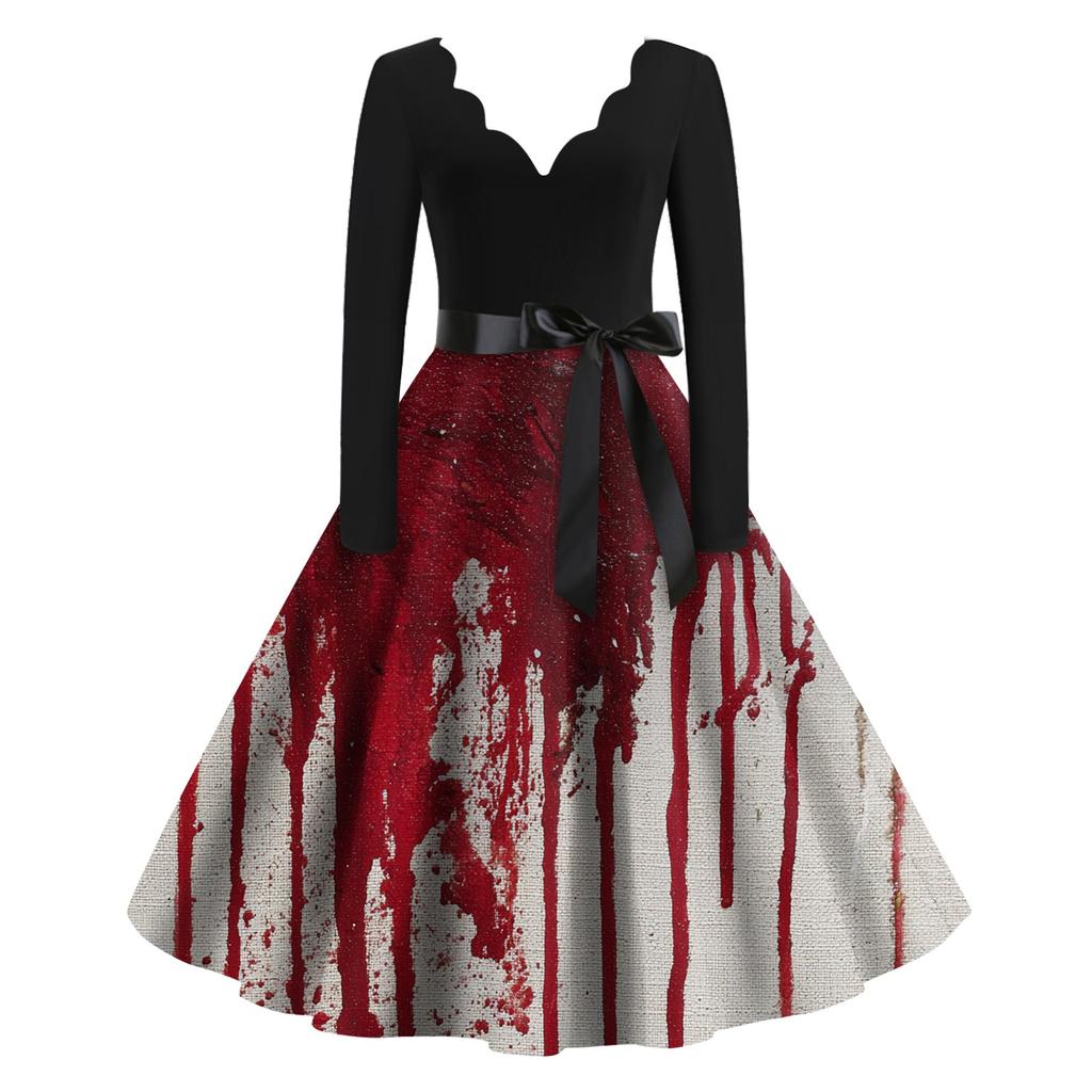 Dámské neformální módní halloweenské šaty vintage s výstřihem do V