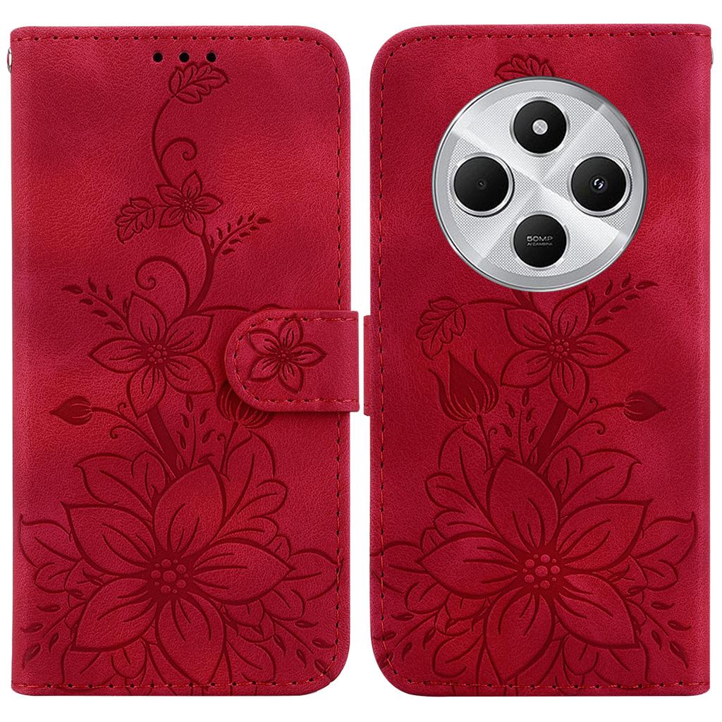 For Xiaomi Poco C75 4G/Redmi 14R 5G/14C 4G Case Lily Flower Imprint Leather Phone Cover with Stand