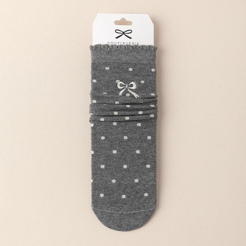 

Кружевные носки, Женские весенне-летние носки с балетным мыском, Куча носков, Носки до середины икры, Носки с бантом 1 pair серый