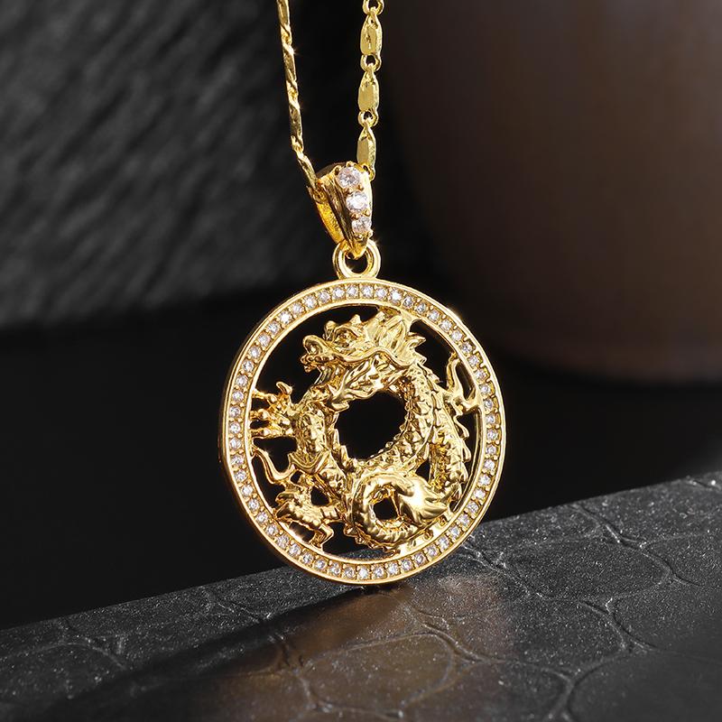 Exquis collier de bête dragon auspicieuse pour femmes Style ethnique Pendentif dragon des douze signes du zodiaque Bijoux amulette pour filles
