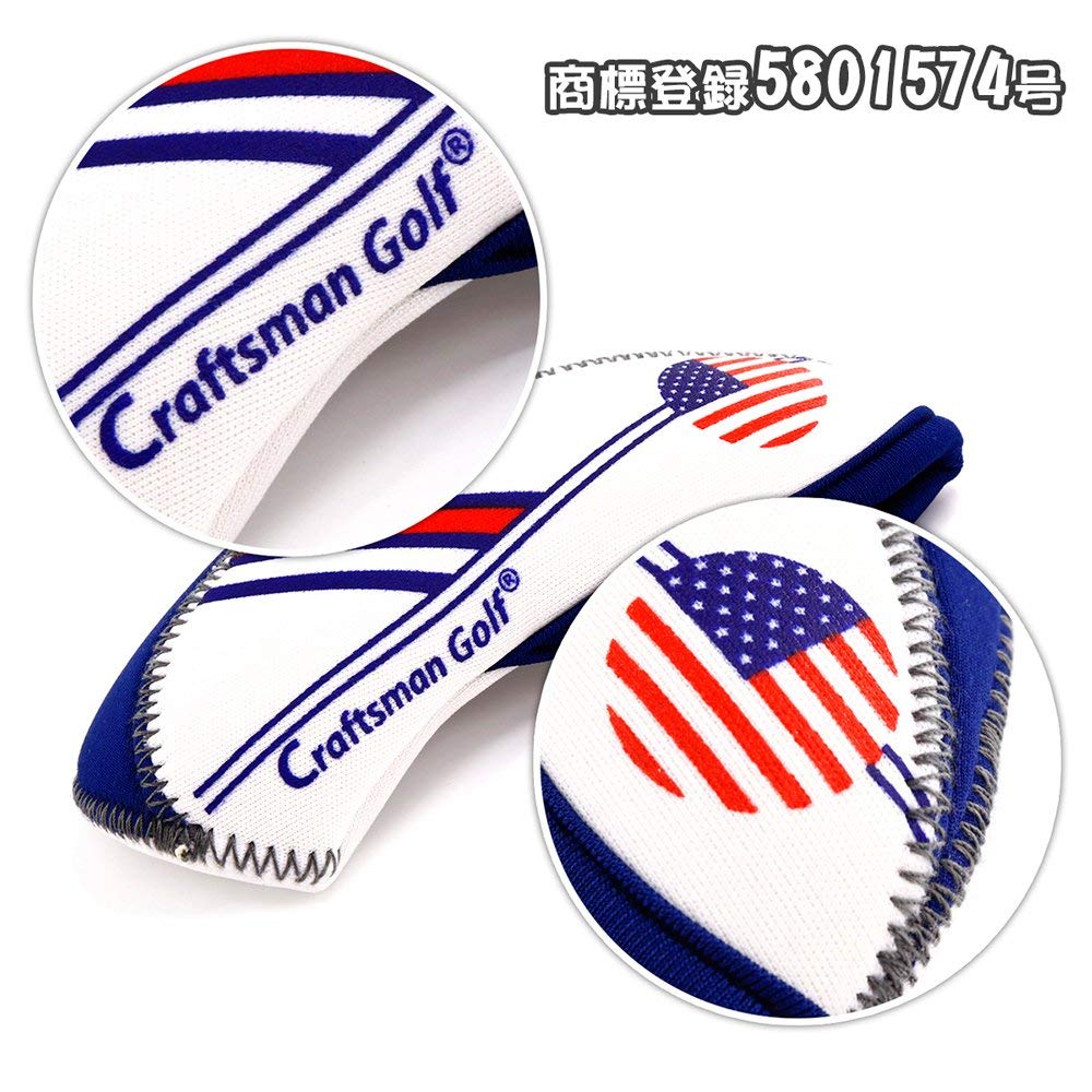 CRAFTSMAN Golf Iron Cover Club Head Cover Set of 10 (4-9, PW, AW, SW, LW) Neoprene Stretchy American Flag Pattern White Blue