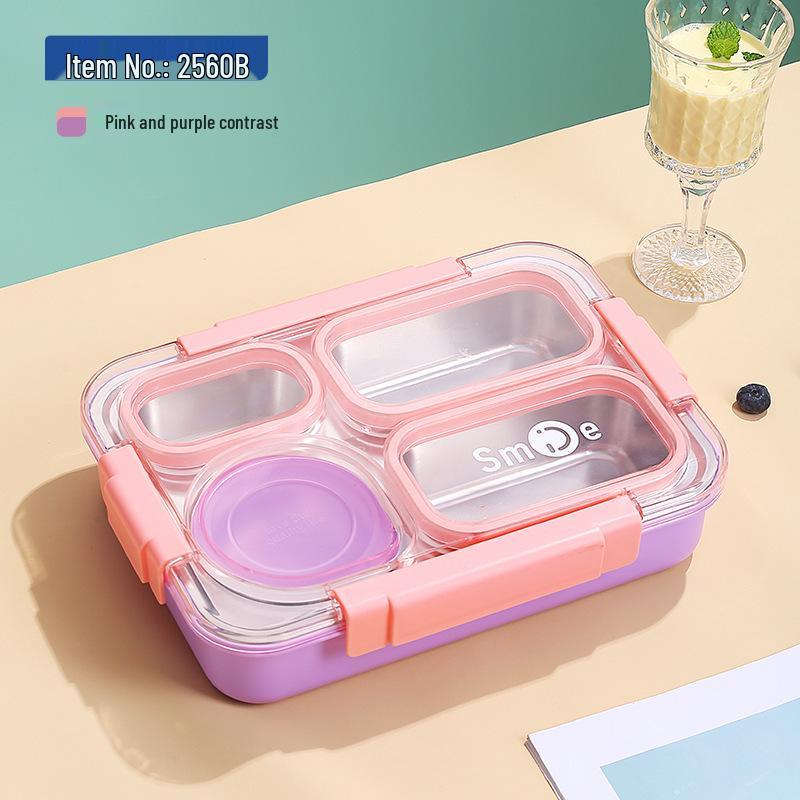 4-Compartment Stainless Steel Lunch Box with Portable Insulated Soup Cup, Microwaveable Bento Box for Office Workers.