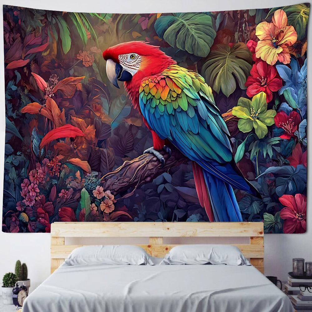 Dschungel-Vogel-Kunst-Wandteppich, psychedelische Szene, Heimdekoration, Kunst, Wandbehang, Hippie, Boho, ästhetische Raumdekoration, Heim-Wanddekoration, Yoga-Matte