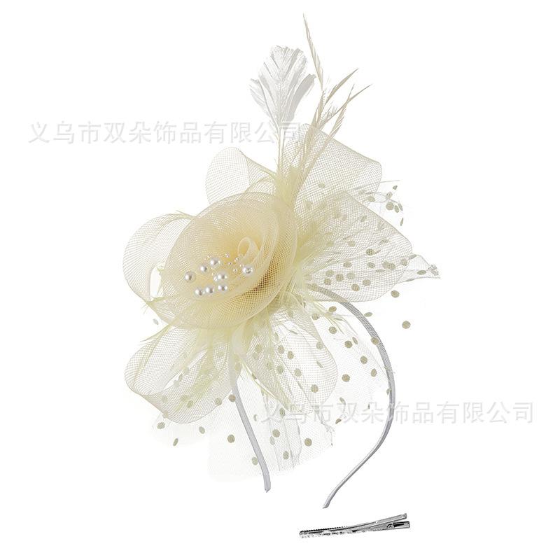 Popular European and American Bridal Headgear Feather Head Flower Horse Racing Festival Mesh Yarn Top Hat Mesh Yarn Feather Headgear