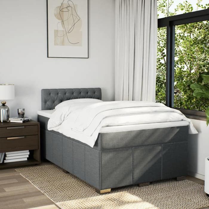 VidaXL Slat Bed Base with Mattress Dark Grey 120x190cm Fabric 3287015