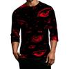 Men's Casual Halloween Print Crew Neck T Shirt Three Quarter Sleeve Top Comfortable Fit Lightweight Fabric Stylish Design