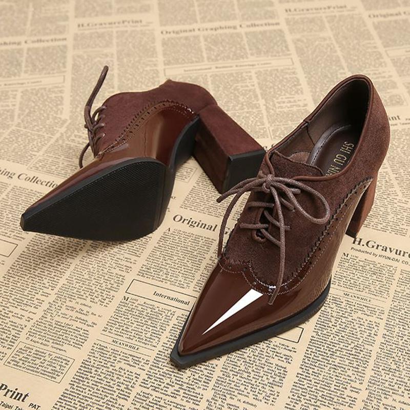 High Heels Schuhe für Damen Luxus Spitzschuh Kleid Klobige Schuhe Schnürung Sexy Pumps 2025 Herbst Elegant Chaussure Femme