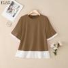 ZANZEA Women Casual Round Neck Summer Short Sleeve Blouse
