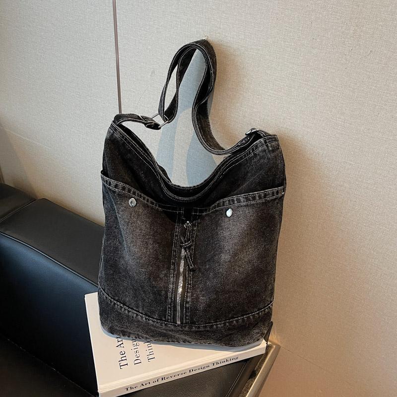 Jeanstasche Damen Tasche Große Kapazität Retro Kontrast Tragetasche Schulter Crossbody Tasche