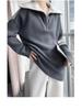 Women's Wool Color Block Half-Zip Casual Sweater with Big Lapel