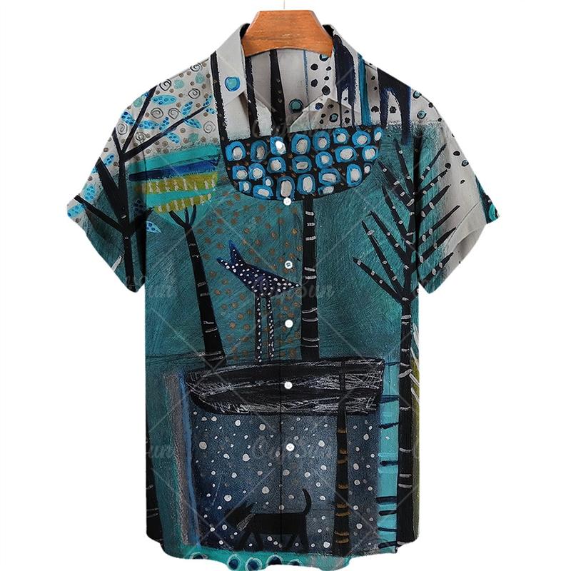 Pánská halenka se vzorem pruhů a 3D potiskem květin, letní havajská plážová košile na cestování a párty, pánská nadměrná s krátkým rukávem