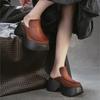 Johnature Height Increasing Outdoor Platform Slippers Genuine Leather Round Toe Thick Soled Women's Shoes
