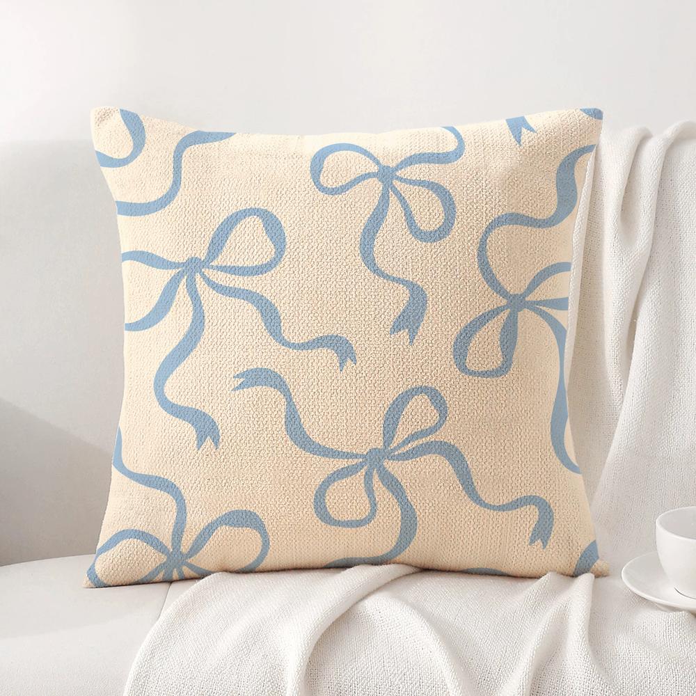 Simple Bow Tie Cushion Cover Linen Organic Fabric DoubleSided Printing Sofa Breathable Home Decor Gift Pillow Case