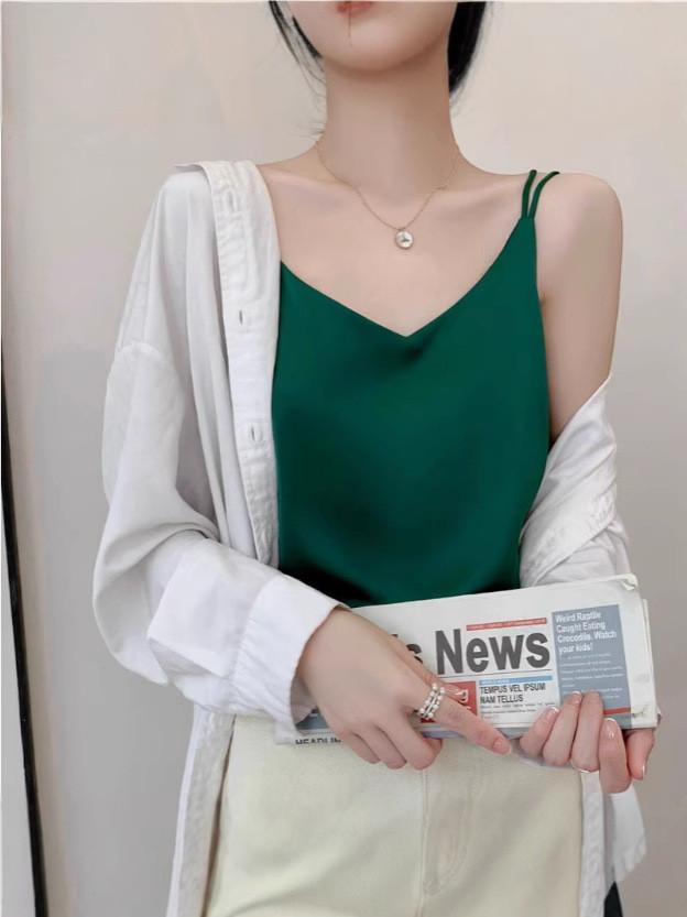 Acetate Material Sleeveless Top With Double Strap Design For Casual Women Wear