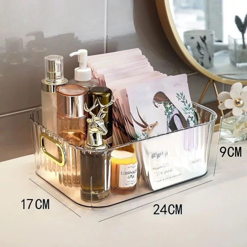 Luxury Acrylic Transparent Storage Box for Beauty Products and Cosmetics on Desk with Lipstick Basket and Facial Mask Organizer