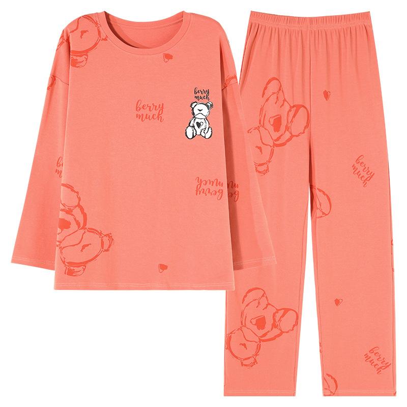 Pajamas Women'S Pure Cotton Long-Sleeved Internet Celebrity Style Cute Bear Loungewear Cotton Casual Suit