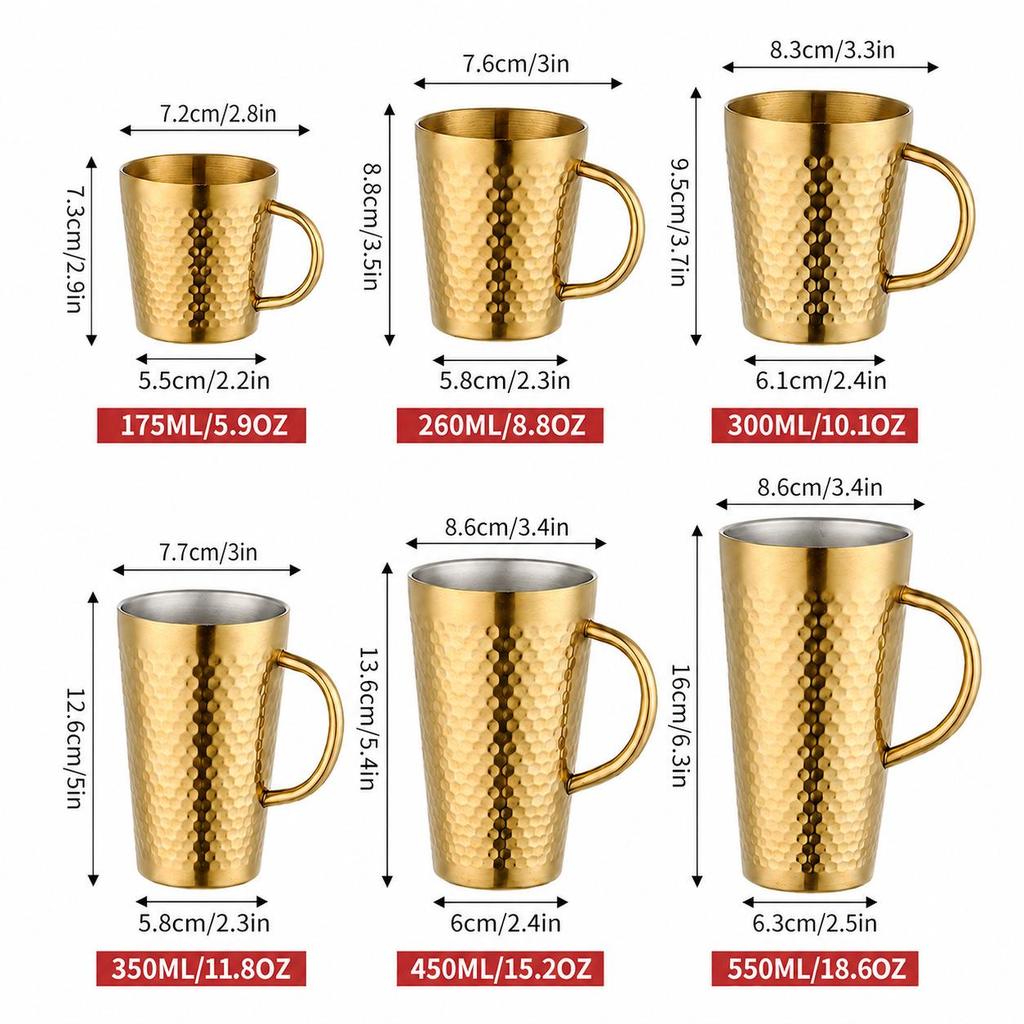 Tasse en Acier Inoxydable Double Paroi Plaqué Titane avec Poignée - Anti-Brûlure, Isolation Thermique pour Café, Thé et Eau