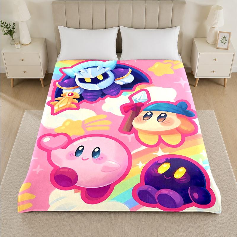 Kirby Aufdruck Flanelldecke Gemütlich Warm Plüsch Überwurfdecke Für Bett Sofa Couch Innen Haushaltsgebrauch