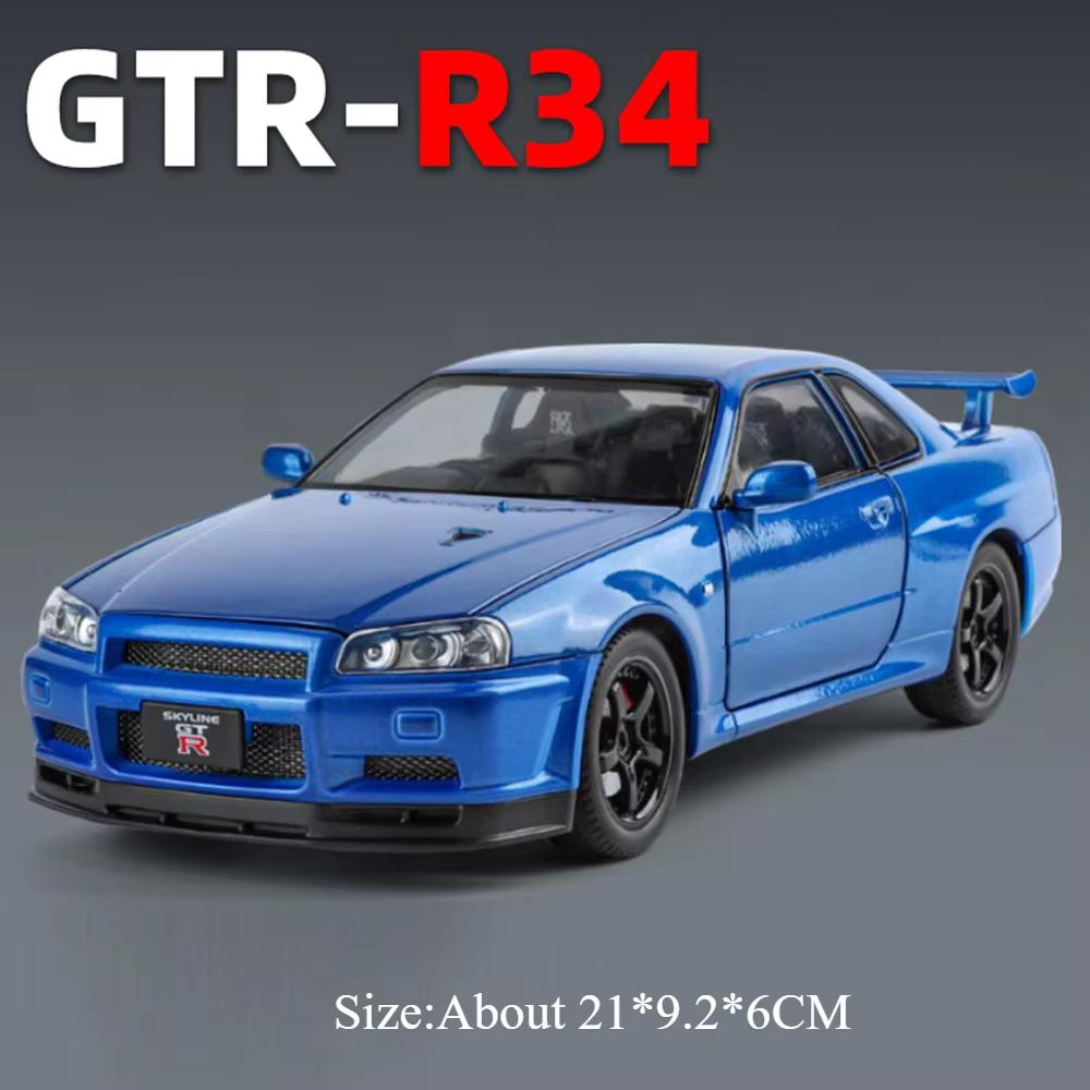 1:24 Maßstab Gtr R34 Modell Spielzeug Diecast Legierung Auto Türen Öffnen Mit Ton Licht Rückzug Miniaturmodelle Fahrzeuge Junge Sammeln Geschenk