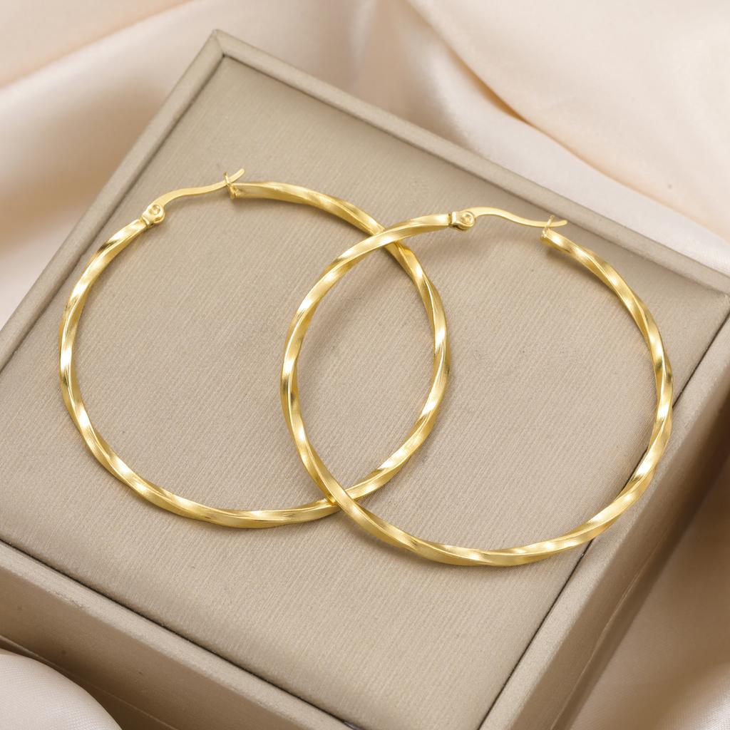 Cazador Geometric Hoop Earrings Women 28-54MM Real Gold Plated Stainless Steel Earrings Trend 2026 Jewelry Party Birthday Gift