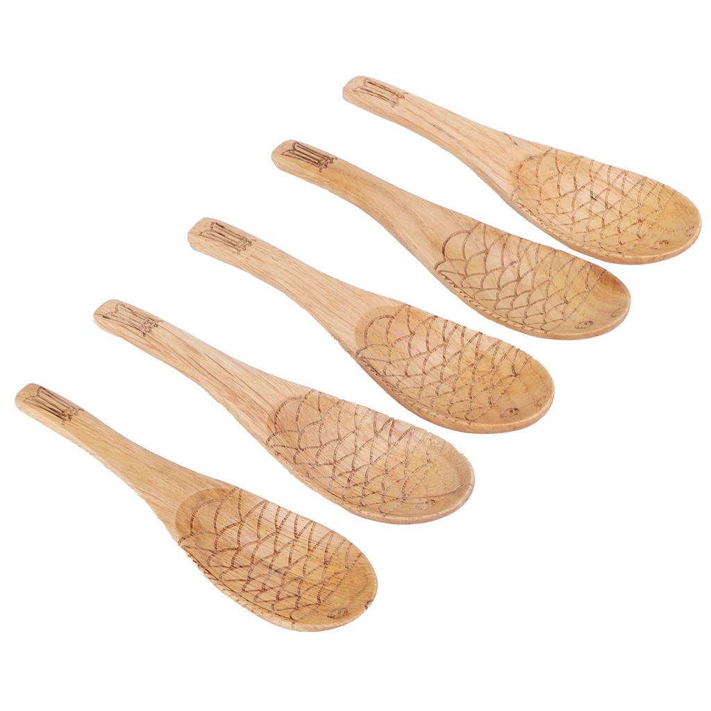 5Pcs Wood Rice Spoon Innovative FishShaped Carving Soup Ladle Tableware Kitchen Utensil