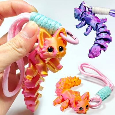 3D-gedrucktes niedliches Fuchs-Ornament Modell Anhänger mit mehreren Gelenken beweglich schöne Augen Aufhängeseil Dekoration Zubehör Geschenke