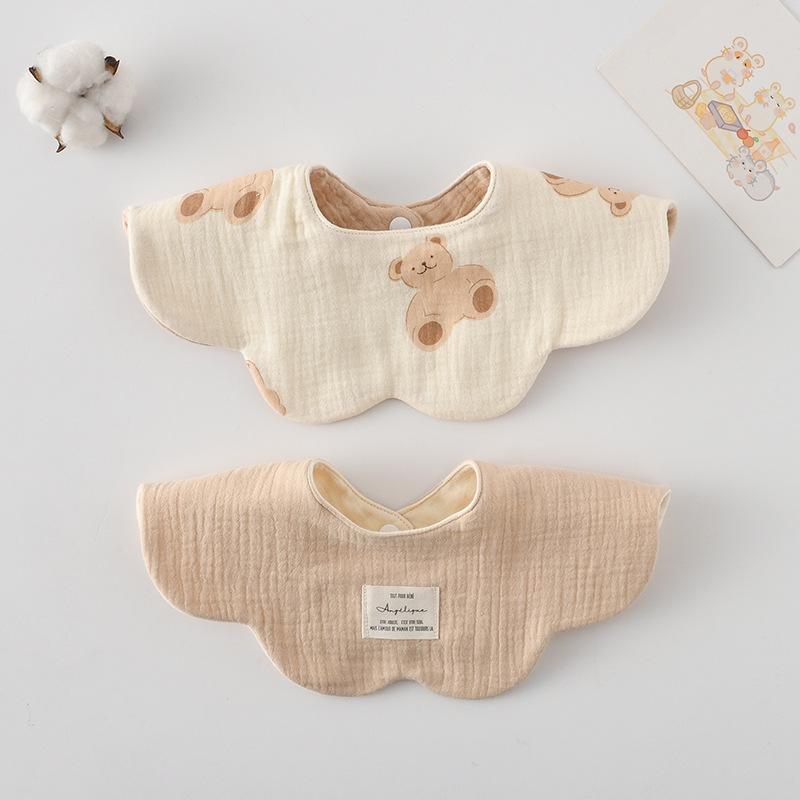 Korean-Style A-Class 100% Cotton 360° Rotatable Baby Bibs. 2-in-1 Wave Flower Design, Absorbent & Breathable. Safe for Infants