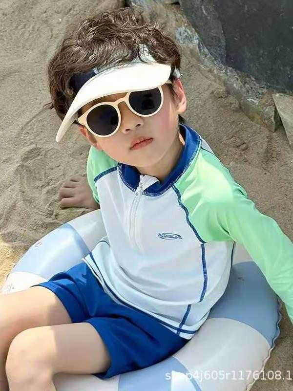 Boys' Toddler Long Sleeve Sun Protection Swimsuit Set - Quick Dry for Beach & Hot Springs