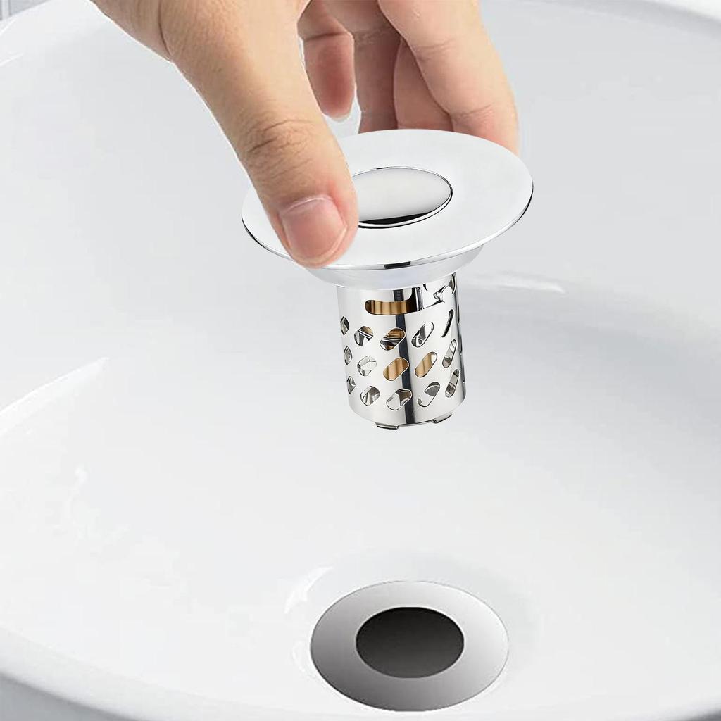 Sink Strainer Rebound Drain Plug Filter Metal Basin Pop-up Sink Filter With Hair Catcher Bathroom Sink Drain Stopper Strainer