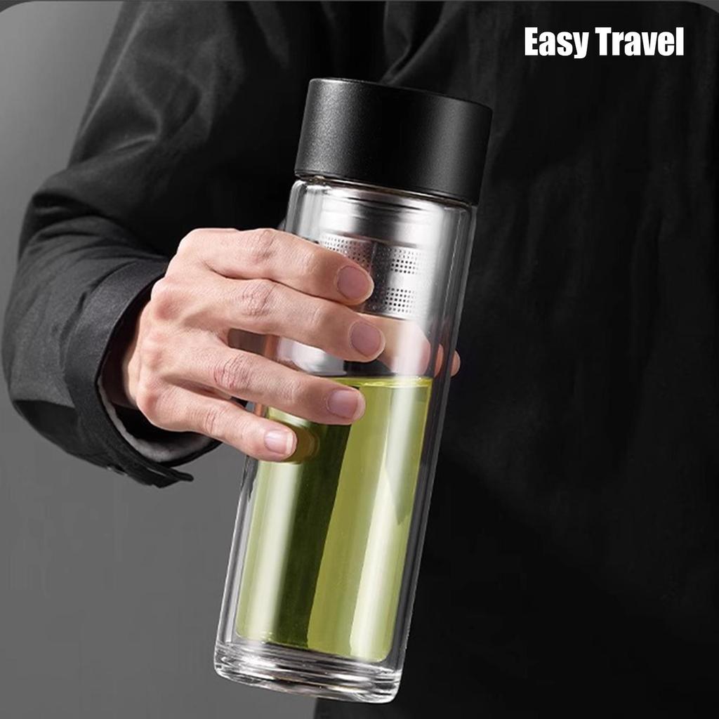 Glass Tea Bottle Travel Tea Infuser 400ml Double-Layer Water Cup High Temperature Resistant Drinkware With Magnetic Lid For