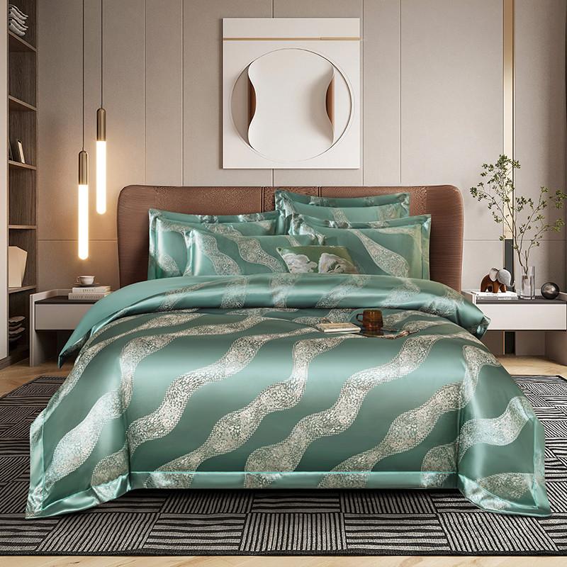 Yarn-Dyed Quality Jacquard Satin Luxury Delicate Silky Texture Bedding Set Double Queen (1Duvet Cover+1Bed Sheet+ 2Pillowcases)