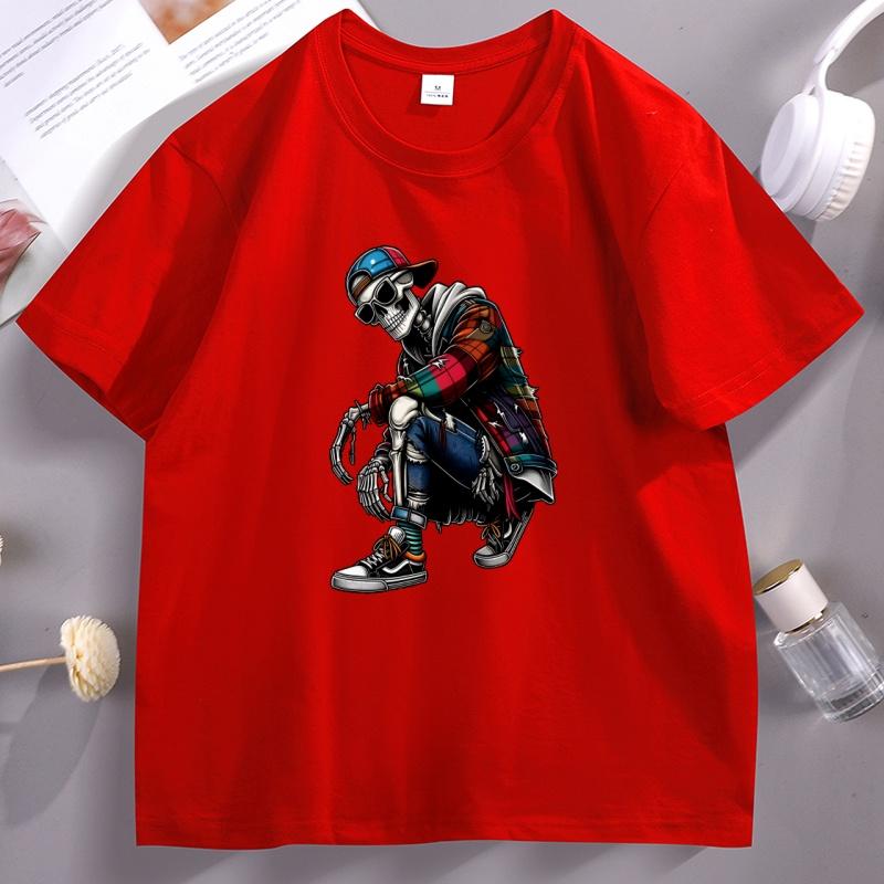 Unisexs Cotton Short Sleeve Skull Graphic Tee Casual Round Neck Short Sleeve Tshirt Cotton Printed Streetwear Male Clothing Tops