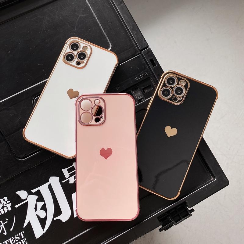 Funda Blanda Electrochapada con Corazón de Amor para iPhone 11 12 13 14 Pro Max Xs X Xr 7 8 Plus Mini Se 2020 Cubierta Bumper a Prueba de Golpes