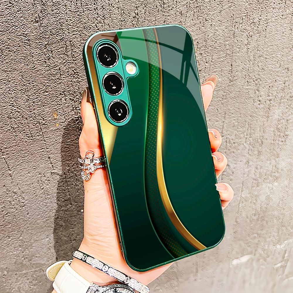 New Bundle-like texture Glass PhoneCase for Samsung Galaxy S26 S25 S24 S23 S22 S21 FE Ultra Plus Built-in glass green Exquisite